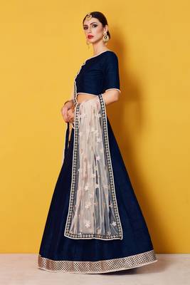 Captivating Navy Blue Zari Embroidered Art Silk Party Wear Lehenga Choli 4