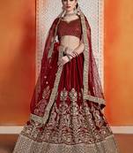 Maroon Sequins Embroidered Velvet Semi stitched floral Lehenga