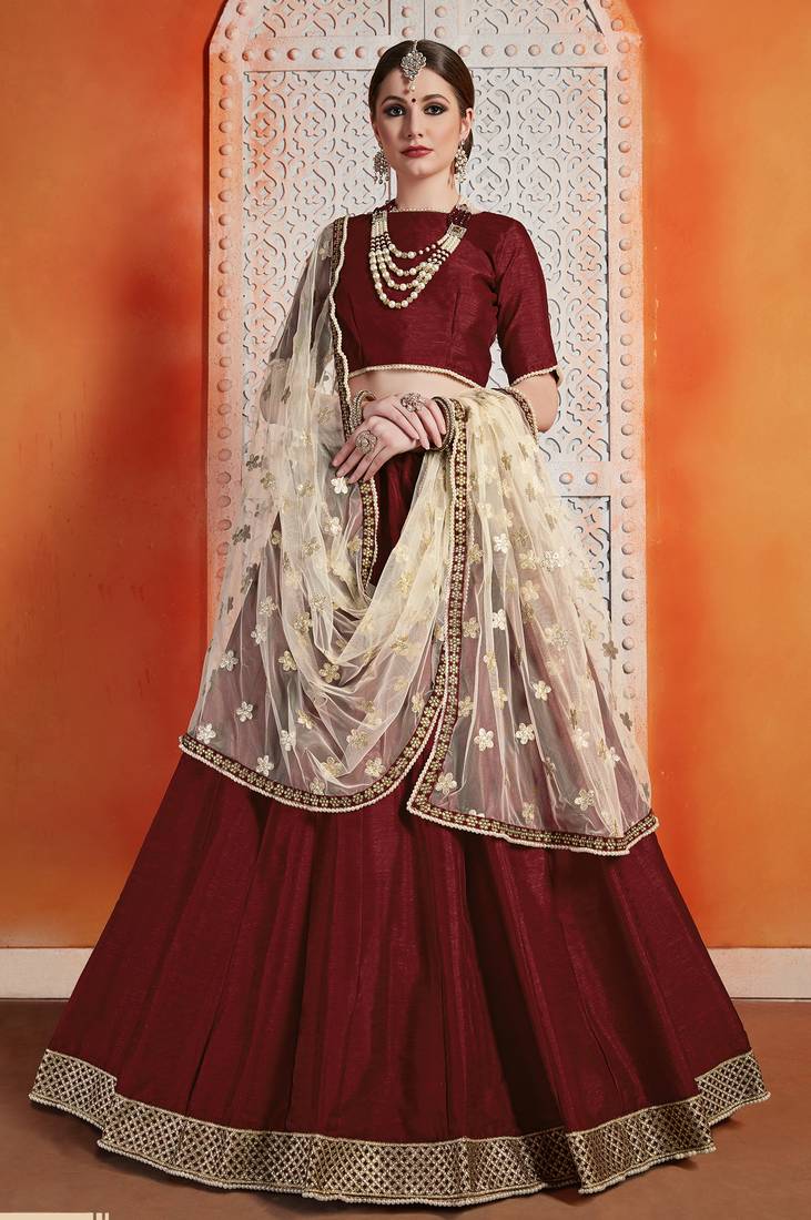 Mesmerizing Maroon Zari Embroidered Art Silk Lehenga choli for wedding