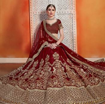 Maroon Sequins Embroidered Velvet Semi stitched floral Lehenga 2