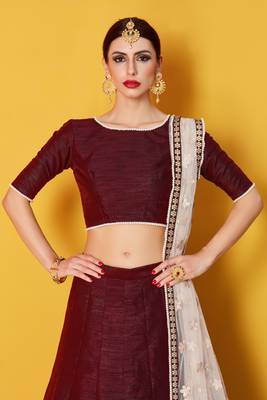 Maroon Zari Embroidered Art Silk Lehenga Choli For Wedding 2