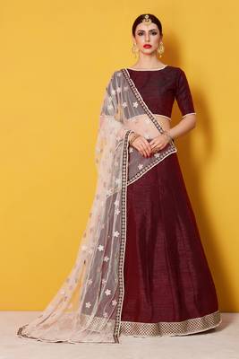 Maroon Zari Embroidered Art Silk Lehenga Choli For Wedding 1