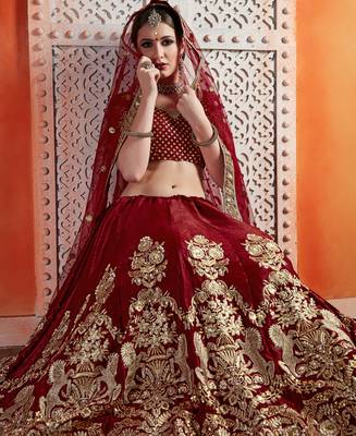Maroon Sequins Embroidered Velvet Semi stitched floral Lehenga 4