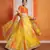 Yellow Sequins Embroidered Organza Semi Stitched floral Lehenga