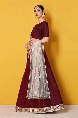 Maroon Zari Embroidered Art Silk Lehenga Choli For Wedding 3
