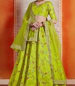 Green Embroidered Art Silk Semi stitched floral Lehenga