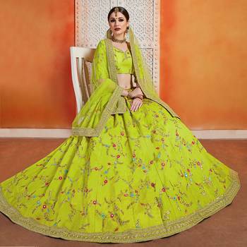 Green Embroidered Art Silk Semi stitched floral Lehenga 3
