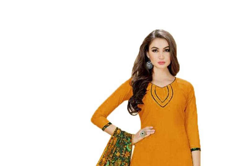 Mustard Printed Crepe Salwar With Dupatta Unstitched