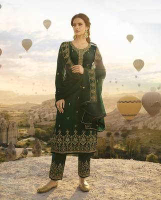 Dark Green Embroidered Georgette Salwar 1