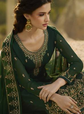 Dark Green Embroidered Georgette Salwar 3