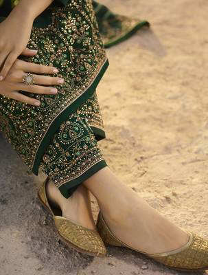 Dark Green Embroidered Georgette Salwar 4