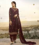 Wine Embroidered Georgette Salwar