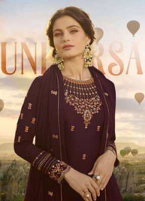 Wine Embroidered Georgette Salwar 3