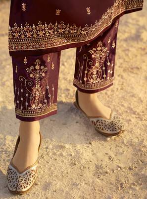 Wine Embroidered Georgette Salwar 4