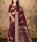 Maroon woven art silk saree with blouse