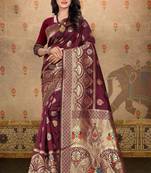 Maroon woven art silk saree with blouse