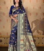 Navy blue woven art silk saree with blouse