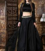 Black Embroidered Satin Bridal Lehenga