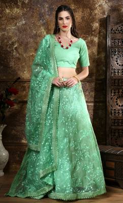 Green Embroidered Organza Bridal Lehenga 1