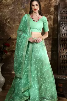 Green Embroidered Organza Bridal Lehenga