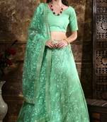 Green Embroidered Organza Bridal Lehenga