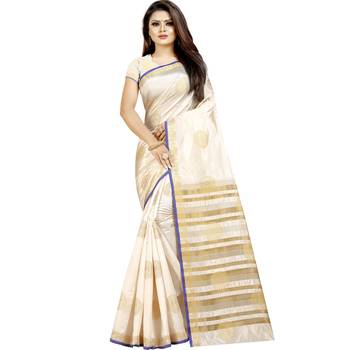 White woven art silk saree with blouse 1