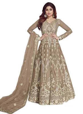 Brown Embroidered Net Salwar 1