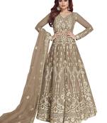 Brown Embroidered Net Salwar