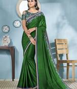 Dark Green Embroidered Silk Saree With Blouse