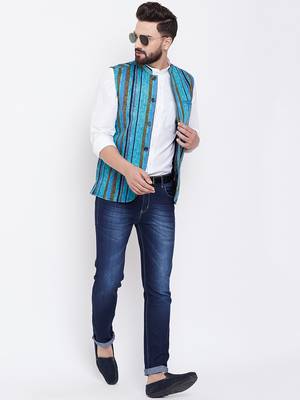 Blue woven viscose rayon nehru-jacket 1