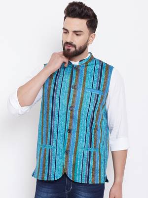 Blue woven viscose rayon nehru-jacket 2