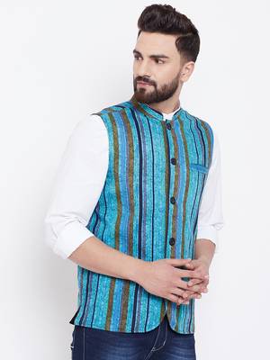 Blue woven viscose rayon nehru-jacket 3