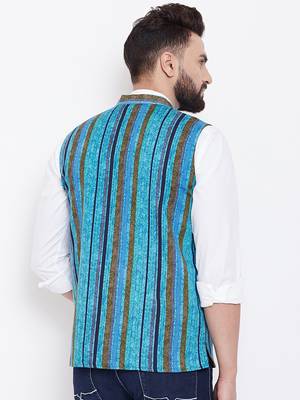 Blue woven viscose rayon nehru-jacket 4