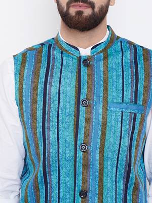 Blue woven viscose rayon nehru-jacket 5