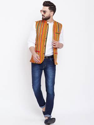 Blue woven viscose rayon nehru-jacket 1