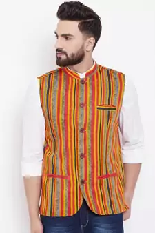 Blue woven viscose rayon nehru-jacket