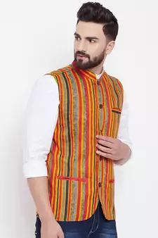 Blue woven viscose rayon nehru-jacket