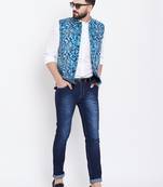 Blue woven viscose rayon nehru-jacket
