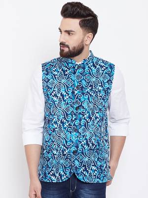 Blue woven viscose rayon nehru-jacket 2