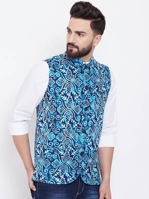 Blue woven viscose rayon nehru-jacket 3