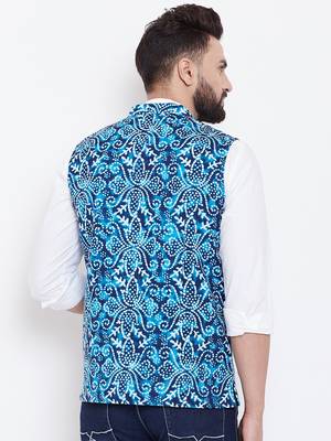 Blue woven viscose rayon nehru-jacket 4