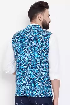 Blue woven viscose rayon nehru-jacket