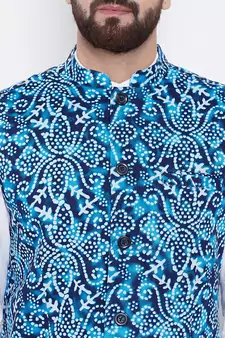 Blue woven viscose rayon nehru-jacket