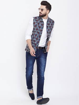 Blue woven viscose rayon nehru-jacket 1