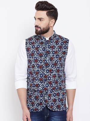 Blue woven viscose rayon nehru-jacket 2