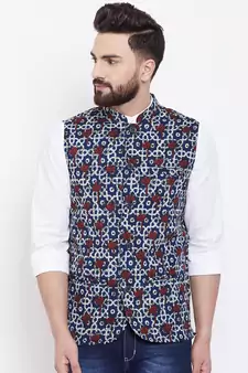 Blue woven viscose rayon nehru-jacket