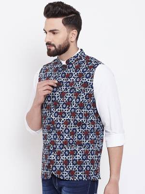 Blue woven viscose rayon nehru-jacket 3