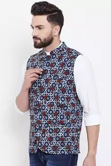 Blue woven viscose rayon nehru-jacket