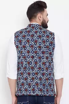 Blue woven viscose rayon nehru-jacket