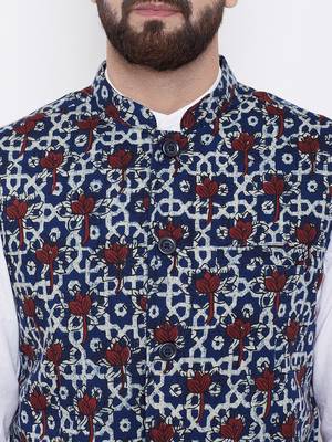 Blue woven viscose rayon nehru-jacket 5